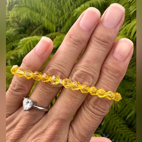 Faceted Citrine Amethyst Stretch 7”Bracelet Yellow Purple Beaded Crystal - Picture 5 of 8